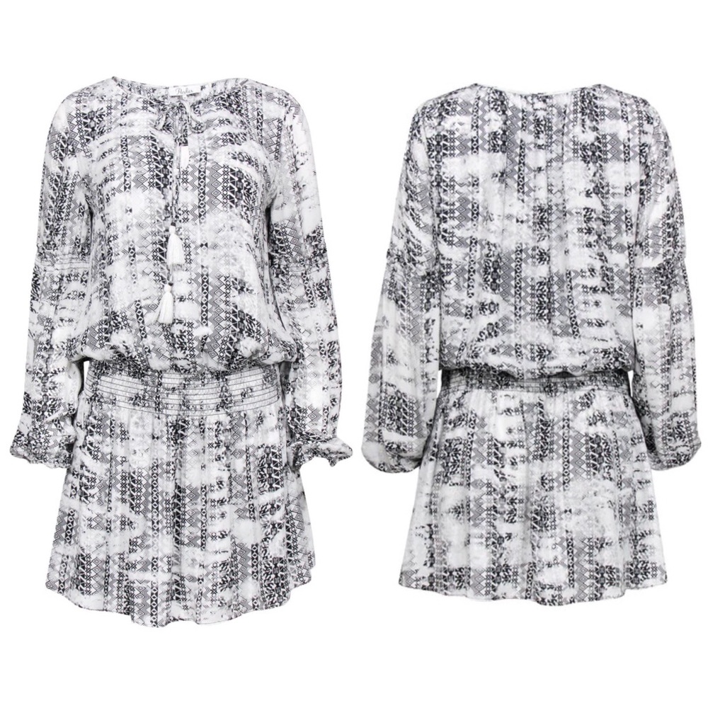 Parker black & white geometric smocked waist dress